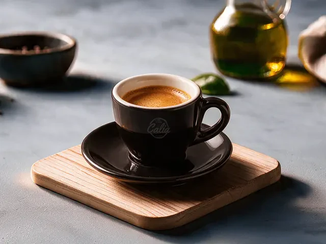 Café : Expresso ou café long · au choix · servi avec un biscuit spéculoos